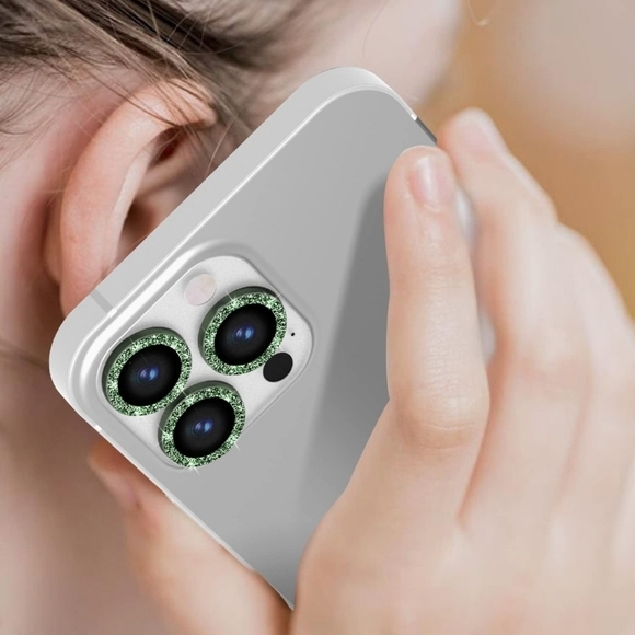 Camera lens tempered glass protector Glitter Green for iPhone 13 Pro, 13 Pro Max - Picture 5 of 7